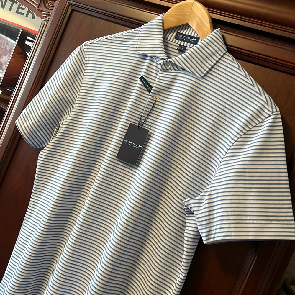Brand New Peter Millar Crown Crafted Blue & White Striped Stretch Golf ⛳ Polo! - Picture 4 of 14